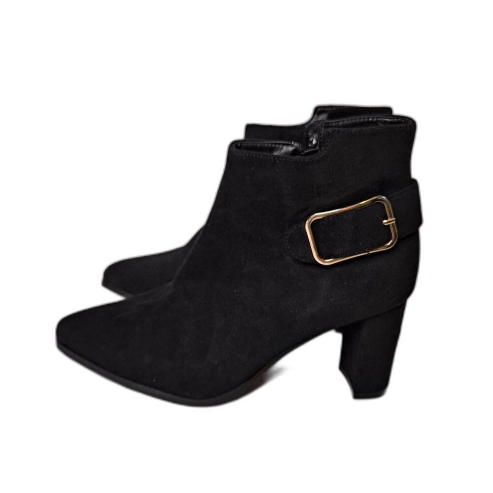Hawkwell Women's Booties Size 9 Black Faux Suede Pointed Toe Chunky Heel
